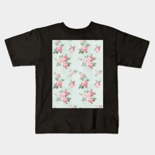 Pink and Teal Shabby Chic Vintage Roses Kids T-Shirt